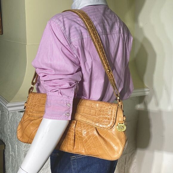 Brahmin Croc Embossed Leather Baguette Shoulder Bag - Picture 2 of 15